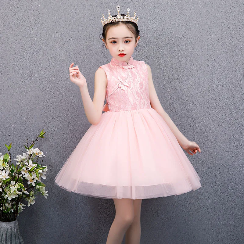 3-12Years Princess Girls Lace Dress Chinese Ancient Mandarin Gown Layered Tulle Sleeveless Party Wedding Dance Folk Frocks | Детская