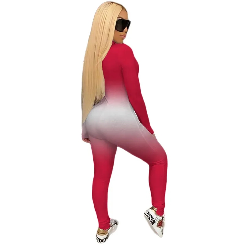 

Casual Women Gradient Jumpsuits Sexy Bodycon Zippers Skinny Jumpsuit High Elasticity Bodysuit Jumpsuit Playsuit Rompers Overalls