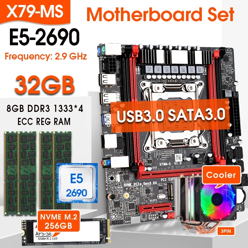 Комплект материнской платы X79 E5 2690 процессор 4x8 ГБ = 32 Гб 1333 МГц DDR3 ECC комплект