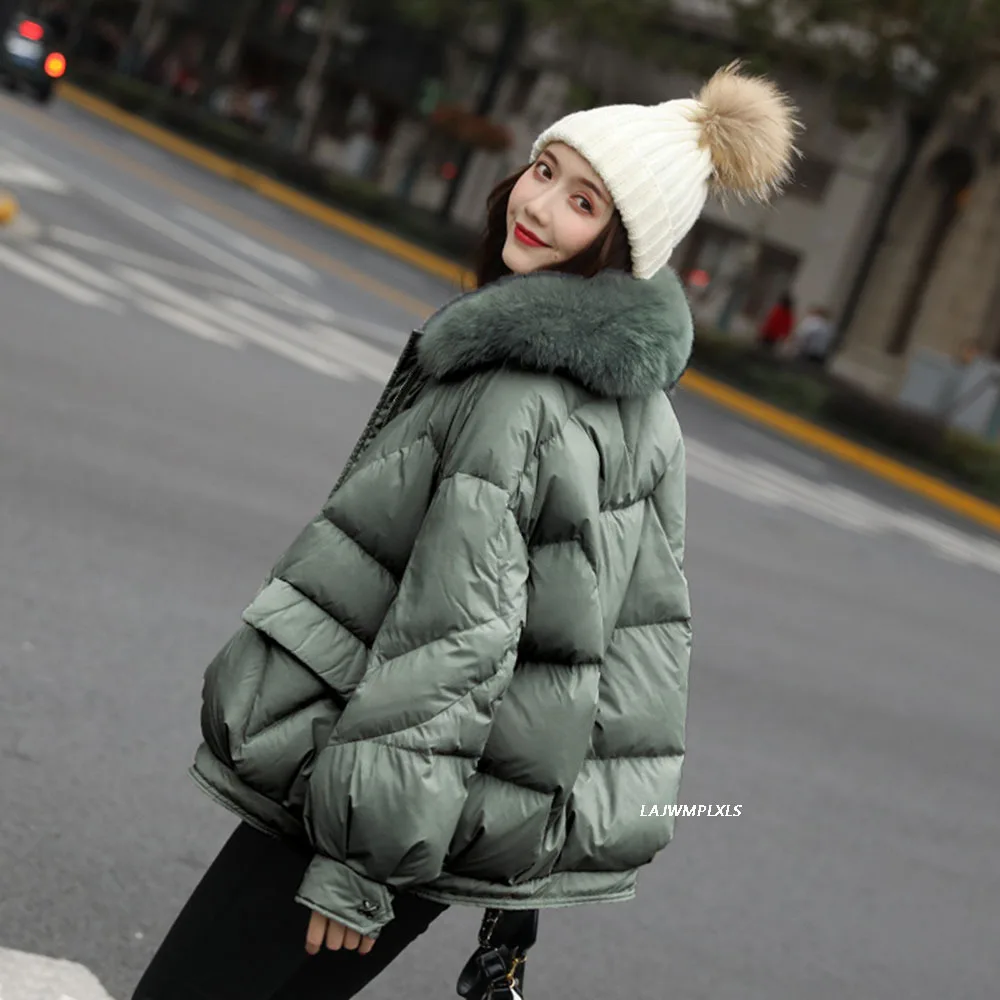 

Большой натуральный Лисий мех с капюшоном, Зимний пуховик для женщин, 90% белый утиный пух, куртка, толстые теплые парки, женская верхняя одеж...