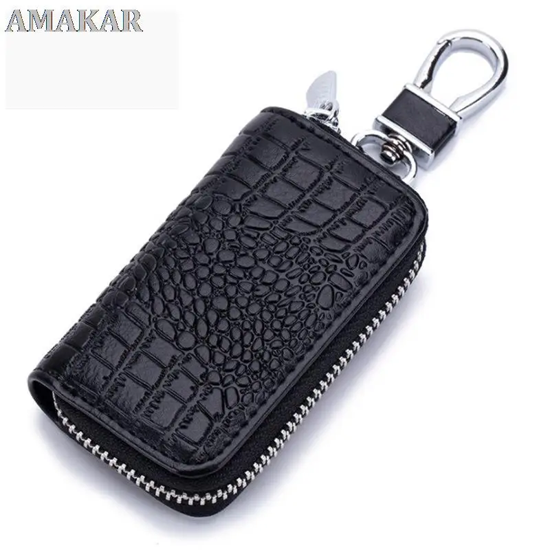 

Fashion Leather Car Key Bag Unisex Crocodile Print Zipper Keys Housekeeper Cow Split Leather Key Organizer Case Wallet
