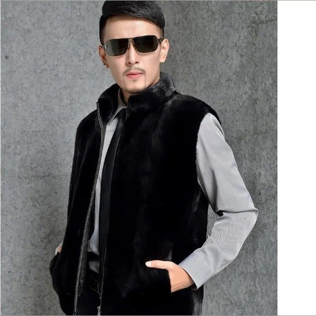 Fluffy Faux Fur Waistcoat 2019 Winter Sleeveless Vest Coat Mink Overcoat Black Stand Collar Gilet Femme XL722 | Мужская одежда