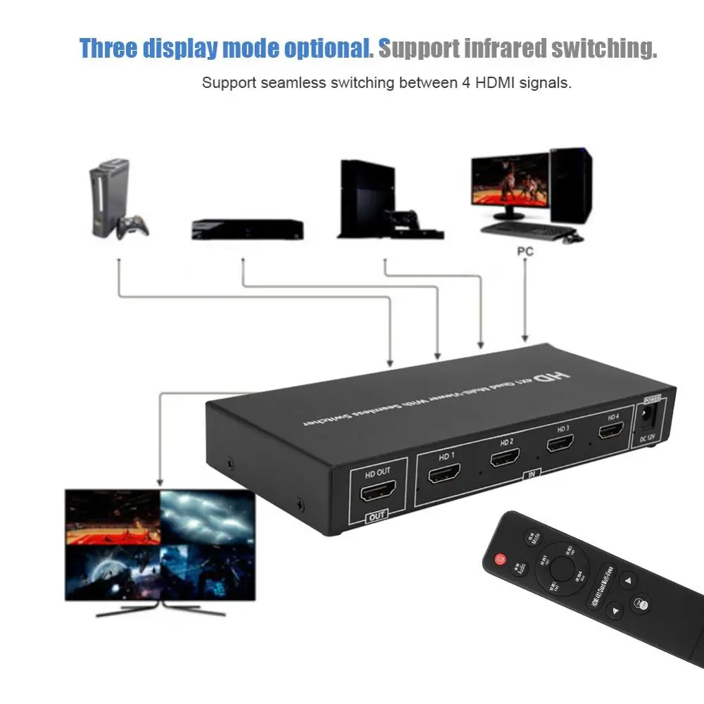 4X1 HDMI изображение Quad видео сплиттер бесшовный переключатель 1080p/1080i ЕС 110-240 В |
