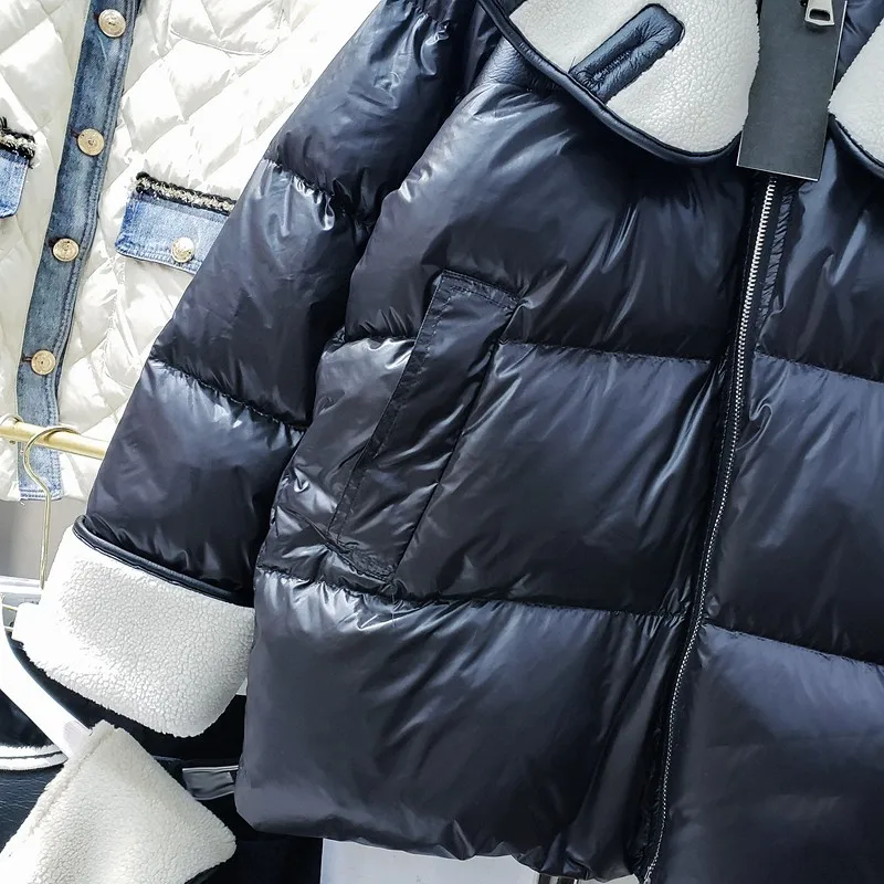 

Womens Zipper Cotton Jacket Patchwork Lambswool New Fashion Woman Winter Warm Coat Big Hooded Pockets Thickening Street Style