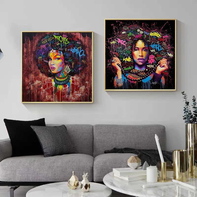 Граффити взрыва пушистые волосы африканские Плакаты для девочек и принты