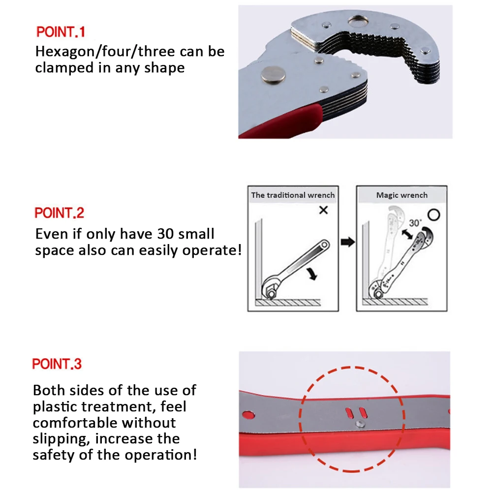 

Adjustable Magic Wrench Double Heads Multi-Function 9-45mm Torque Ratchet Socket High Carbon Steel Universal Key Spanner Key Set