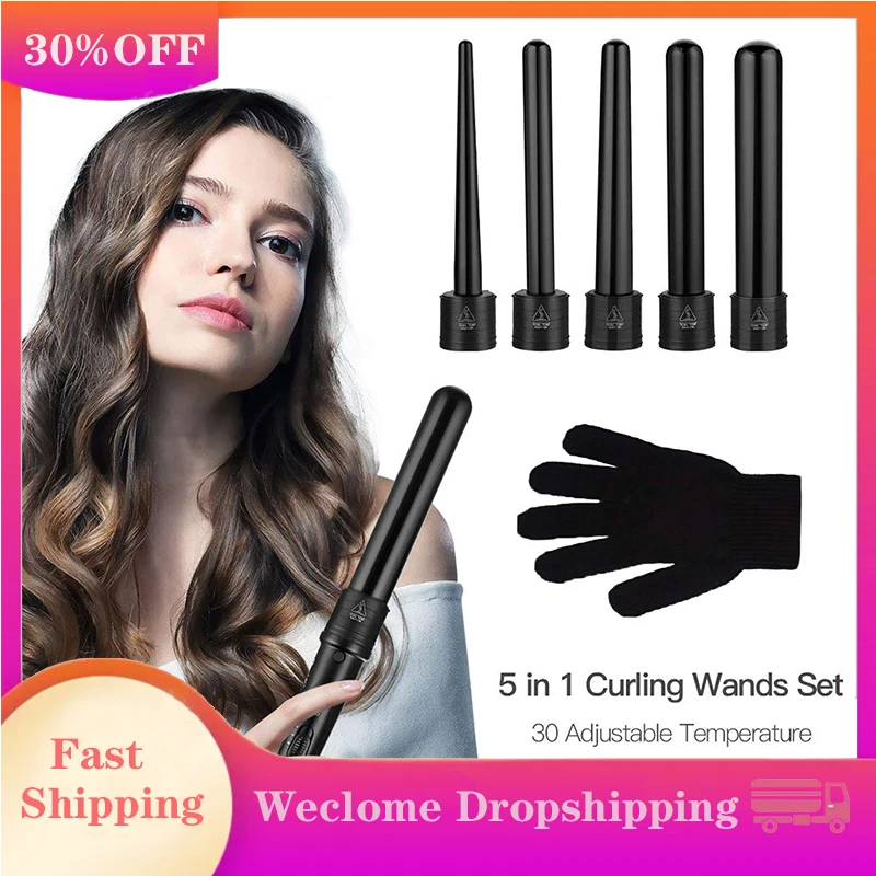 

5-In-1 Curling Iron Professional Curling Wand Set Instant Heat Up Hair Curler With 5 Interchangeable Ceramic Barrels Hair Curler