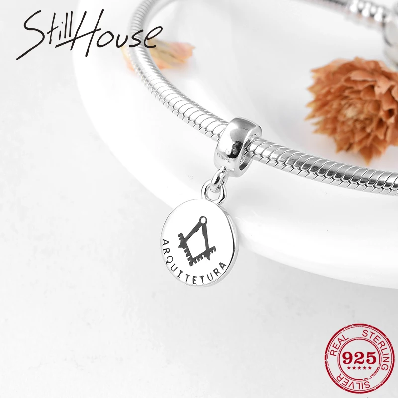Real 925 Sterling Silver Architecture fine Pendants Beads Fit Original European Charm DIY Bracelet Jewelry making arquitetura | Украшения и