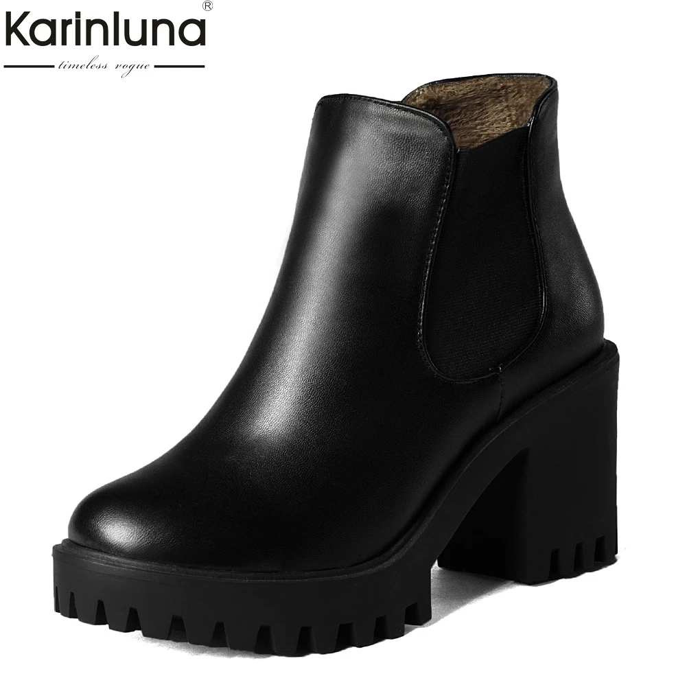 Женские ботильоны без застежки KarinLuna ботинки на высоком квадратном каблуке обувь