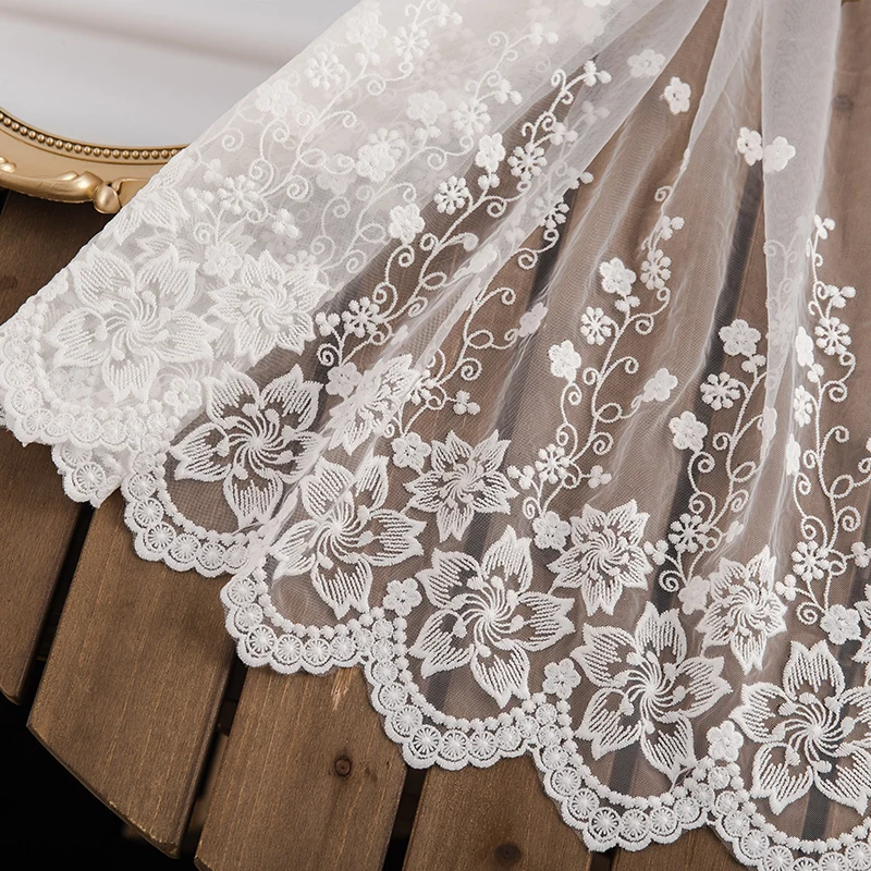 Кружевная ткань шириной 35 см белая Цветочная вышивка кружевная отделка шторы