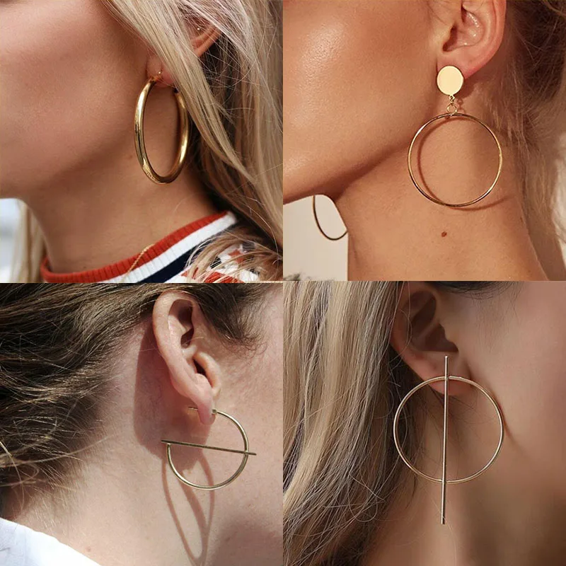 Новые модные круглые Висячие корейские серьги для женщин геометрические золотые