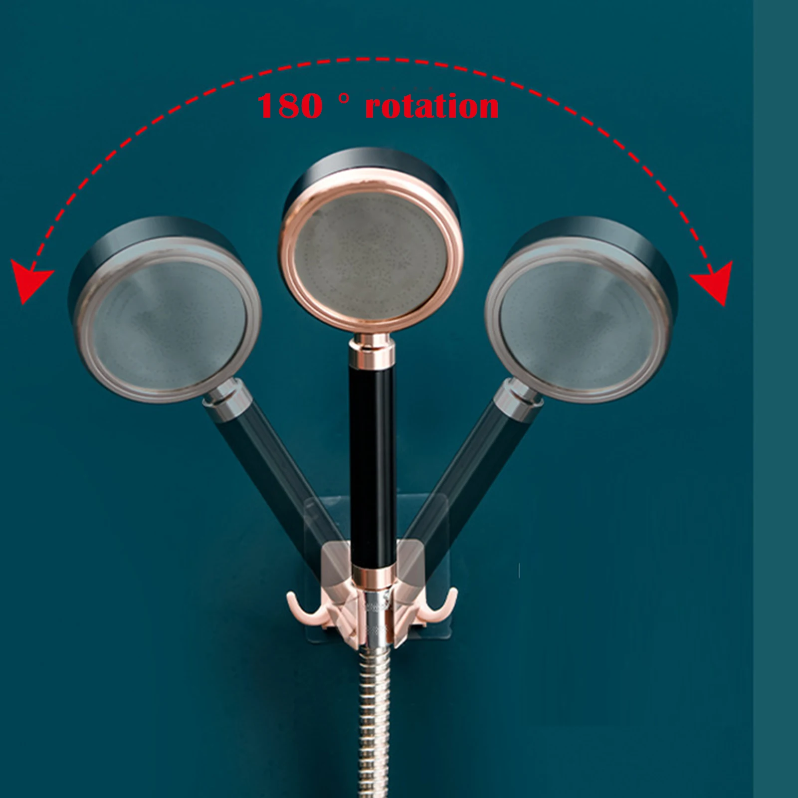 

Punch-free Adhesive Shower Bracket 180 Degree Adjustable Shower Holder with Hooks for Bathroom FBS889