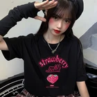 Японский милый клубничный молочный мультфильм милые девушки топы Лето Панк уличная шикарная Повседневная kawaii забавная Повседневная винтажная женская футболка