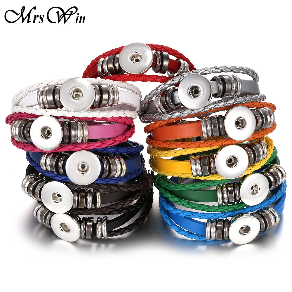 Горячая продажа оснастка Кнопка браслет кожаный в стиле ретро из плетеной кожи