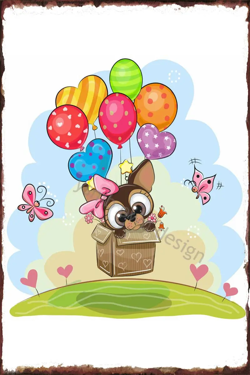 

Воздушные шары чихуахуа, винтажный металлический знак, жестяная вывеска, жестяные пластины, декор для стен, комнатное украшение в стиле рет...