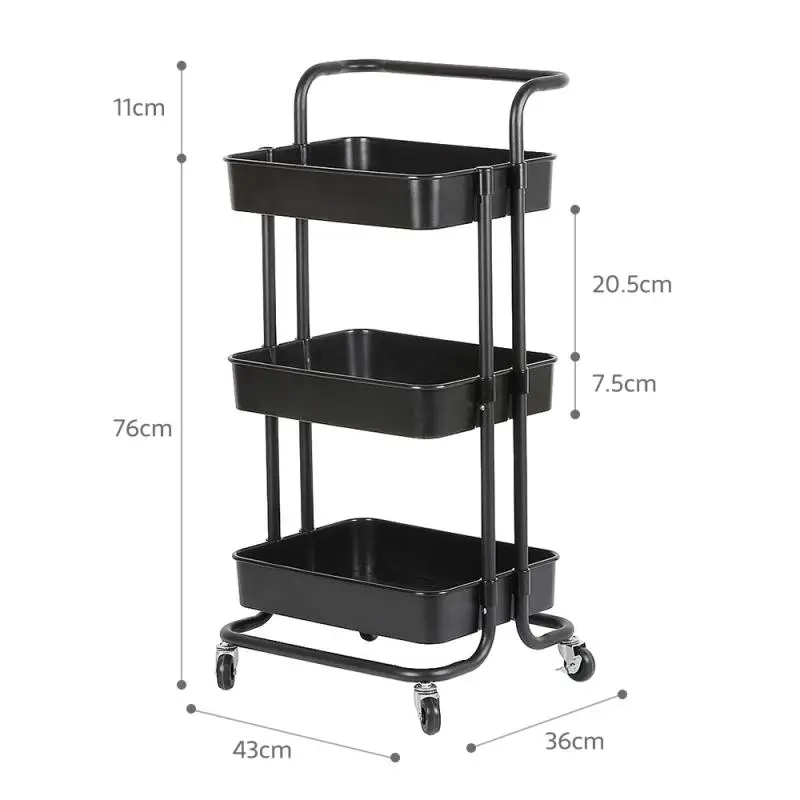 

3 Tier Trolley Rolling Cart Home Storage Shelf Wheels Organizer Rack Removable Storage Rack for Bathroom Kitchen HWC