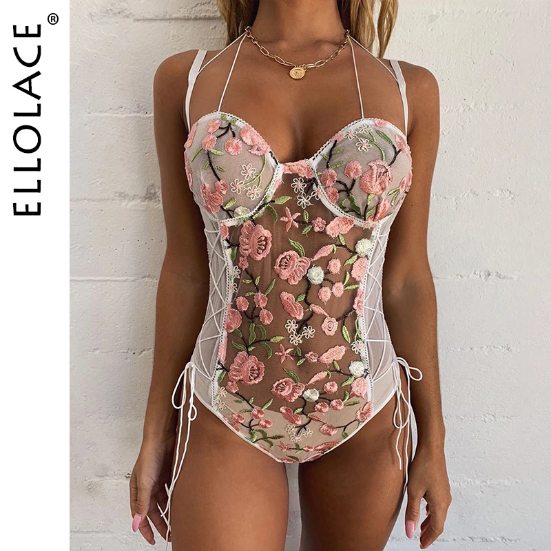 Женский кружевной боди Ellolace сексуальный для фитнеса комбинезоны без рукавов