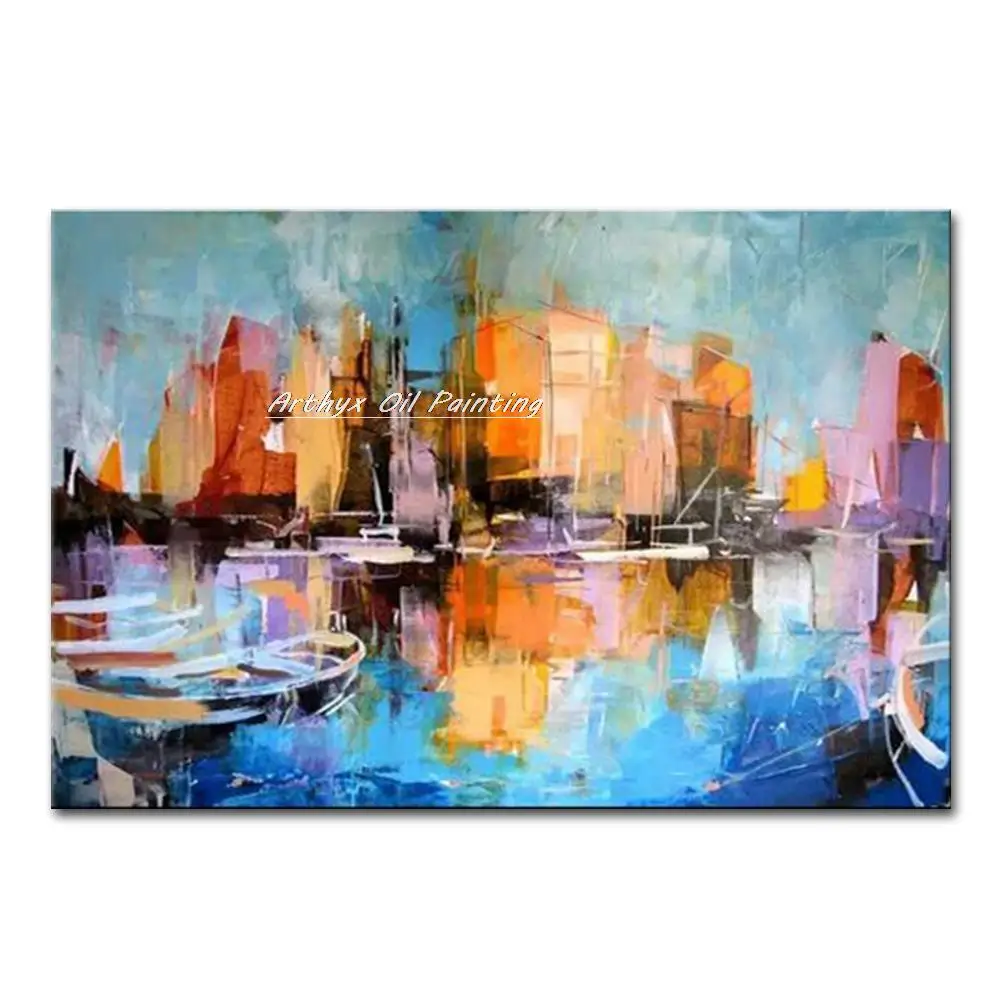 

Arthyx ручная роспись, современная абстрактная лодка, пейзаж, масляная живопись на холсте, большие настенные картины для гостиной, украшение д...