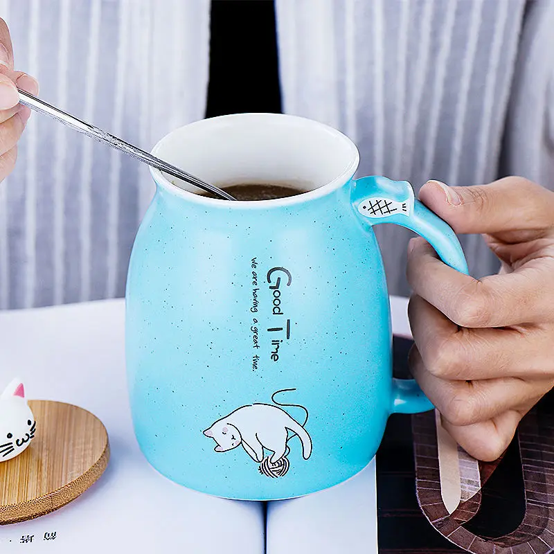 Милая кошка кофейная кружка креативная керамическая чашка с крышкой из