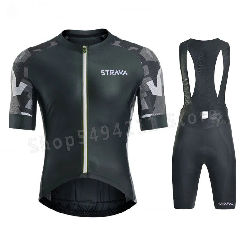 Новинка 2020 черный спортивный костюм STRAVA Pro для велокоманды с коротким рукавом