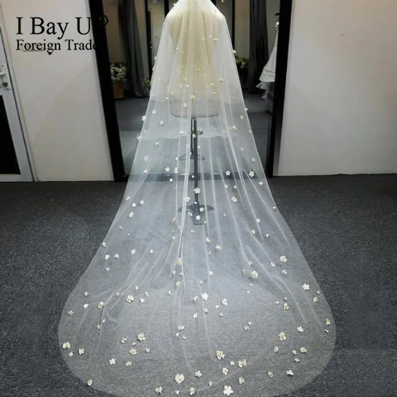 

Романтическая свадебная вуаль для собора 3 м, один слой, 3D кружевной цветок, Длинная фата для невесты с гребнем, женские подарки для свадьбы, ...