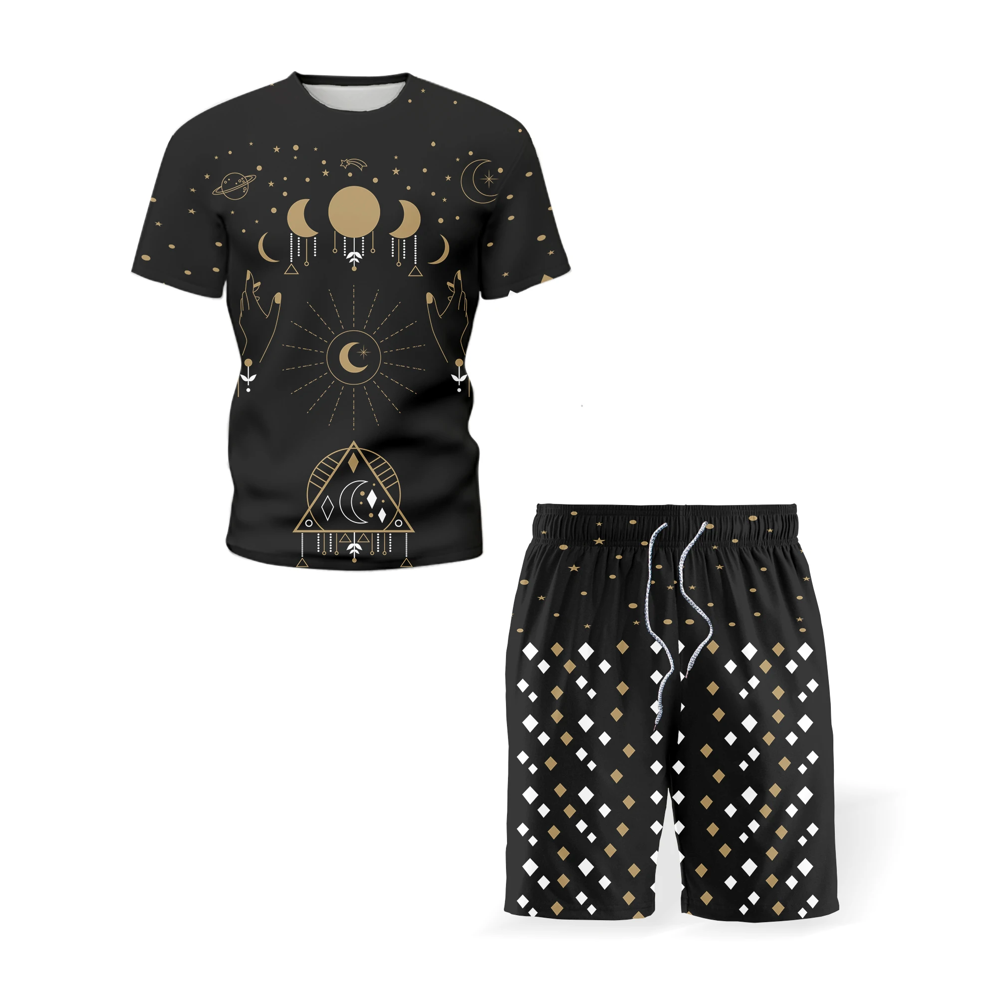 

2021 новые летние мужские наборы Круглый воротник хлопковая футболка с коротким рукавом, одежда для бега, костюм черного цвета модные 3D, спорт...