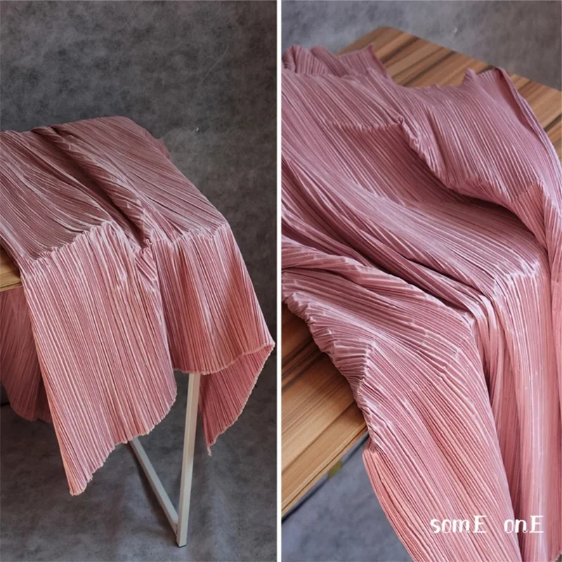 

Stiff Pleated Fabric Old pink Miyake Folds DIY Art Painting Wedding Decor Patchwork Pants Skirts Dress Clothes Designer Fabric