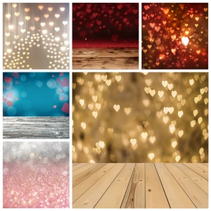 Laeacco Light Bokeh Love Heart Wooden Floor Dreamy Portrait Photography Backgrounds Photographic Backgrounds Birthday Photophone