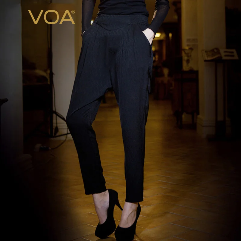 VOA шелковые брюки женщина основной черный косой карман Harlan шелк натуральный