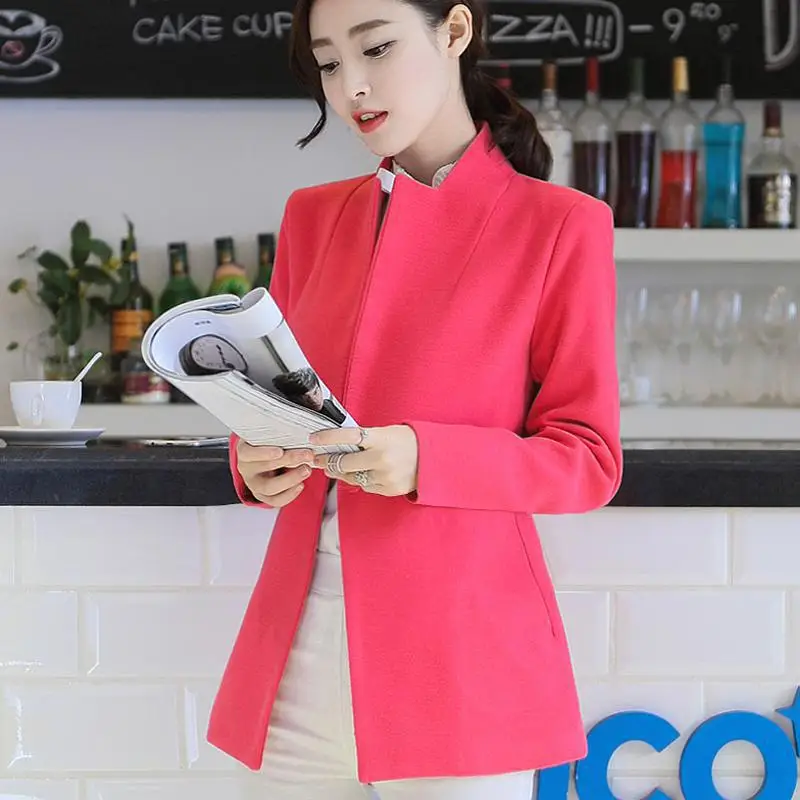 2019 Новая весна осень тонкие шерстяные пальто женские с длинным рукавом отложным