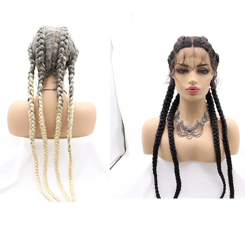 Melody 30 Inch Cornrow Braided Wigs Heat Resistan Synthetic Lace Front Wig For Black Women Cosplay Blonde Glueless Box Braid