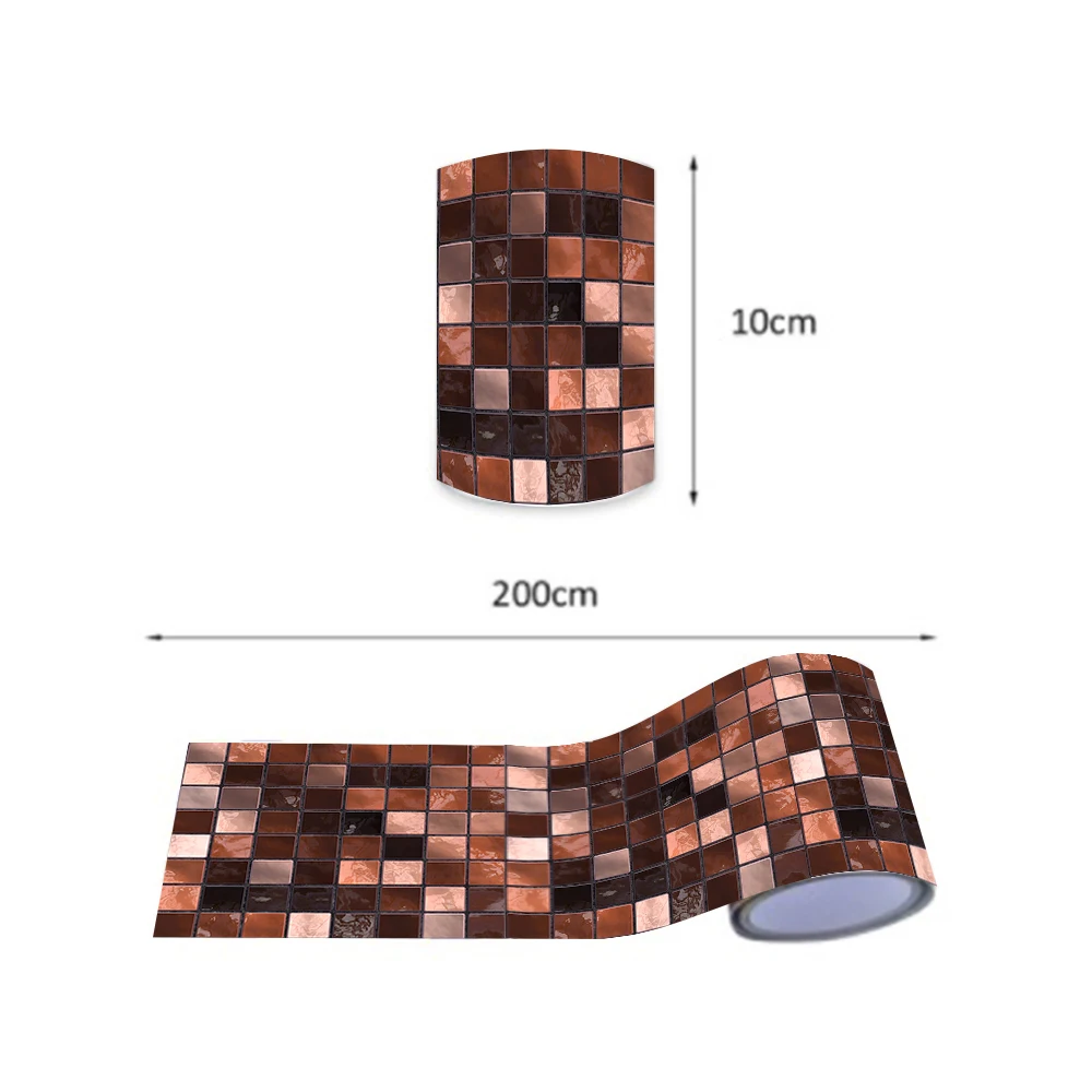 

Funlife Brown Mosaic Wall Border Building Blocks Tile Sticker DIY Self-Adhesive Peel & Stick Removable for Kitchen Bathroom