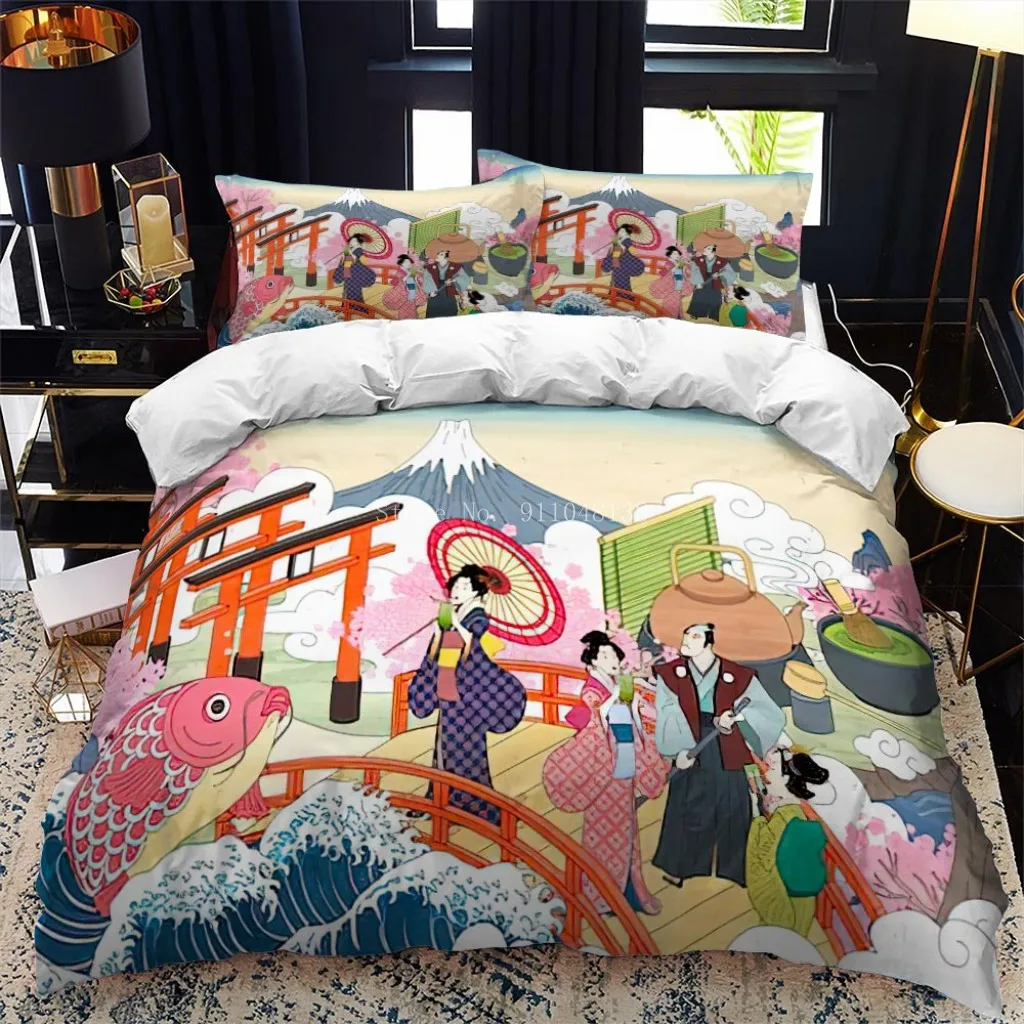 Japanese ukiyo bed duvet cover set queen calico Twin size comforter bedding Single complete |