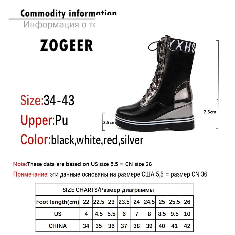 

Wedges Women's Boots Winter Platform Shoes Female Lace-up Red Ankle Boots Fashion Height Increasing Casual Black Women Shoes