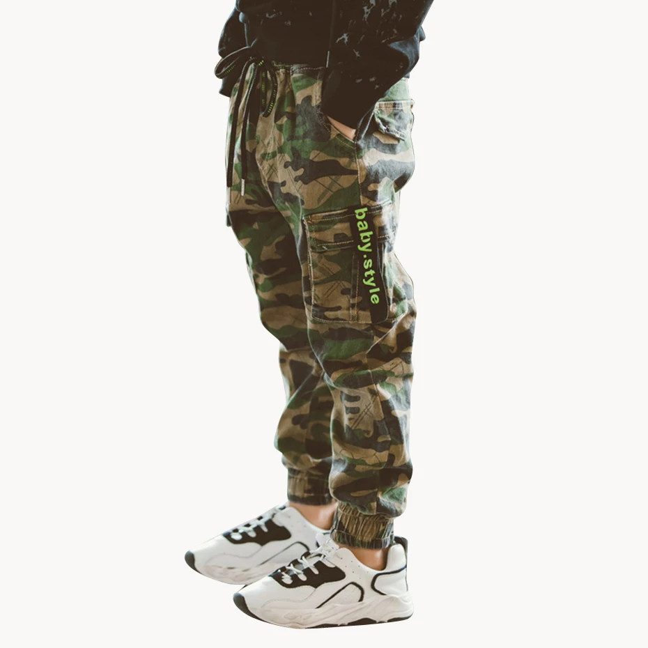 Штаны для мальчиков камуфляжные брюки карго детские штаны с завязками на талии