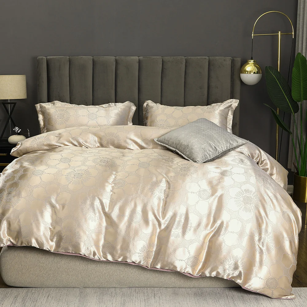 

Queen Size Duvet Cover Set Luxuy Jacquard Satin Bedclothes funda nordica cama 150 Double Bed Sheet Sets King Bedding and Bed Set