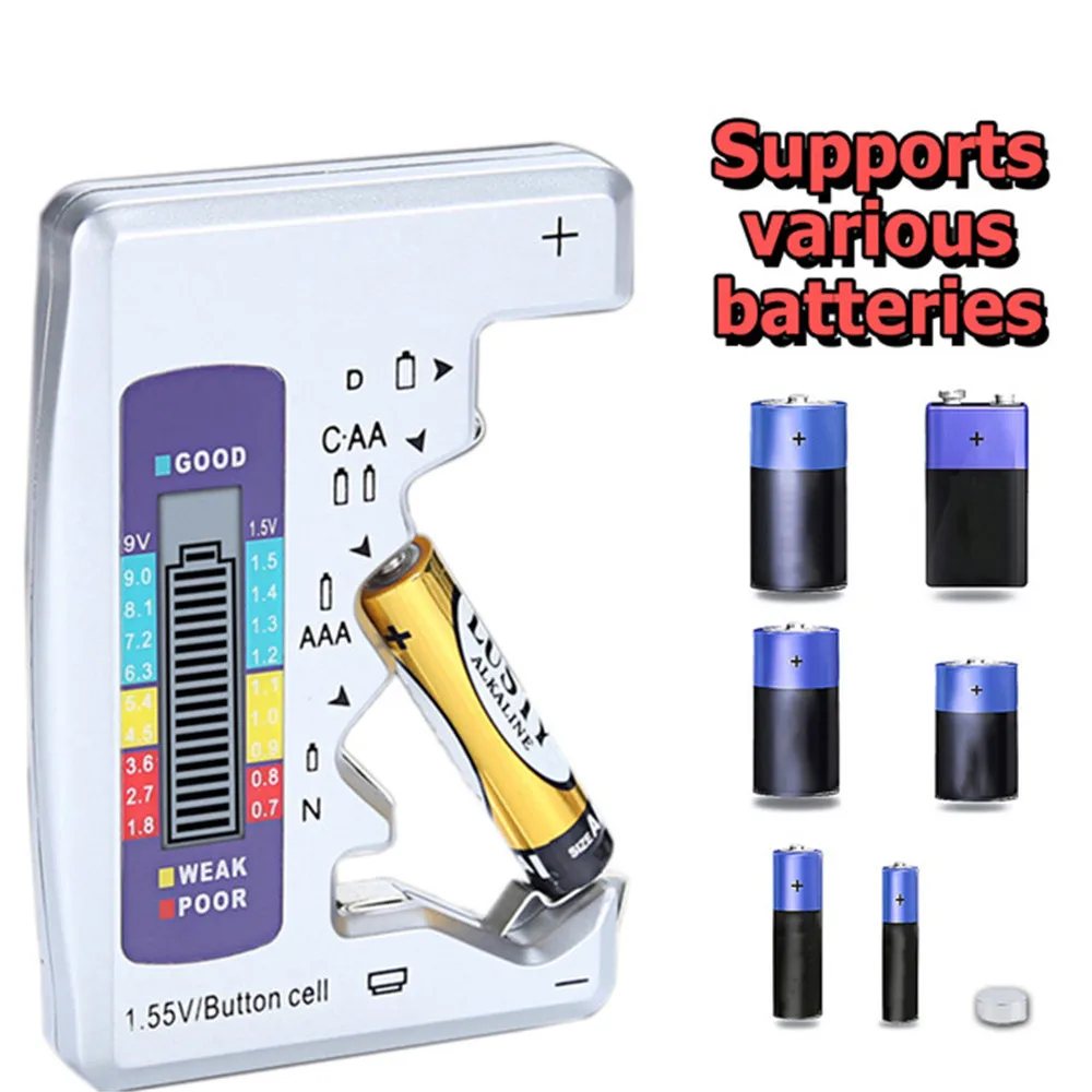 

Digital Battery Tester LCD Display C D N AA AAA 9V 1.5V Button Cell Battery Capacity Check Detector Capacitance Diagnostic Tool