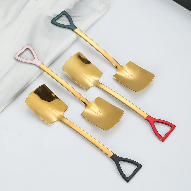 

6 PCS Shovel Spoons 304 Stainless Steel Coffee Spoon Creative Tea Spoons for Coffee Ice Cream Scoop Tableware Cutlery Set