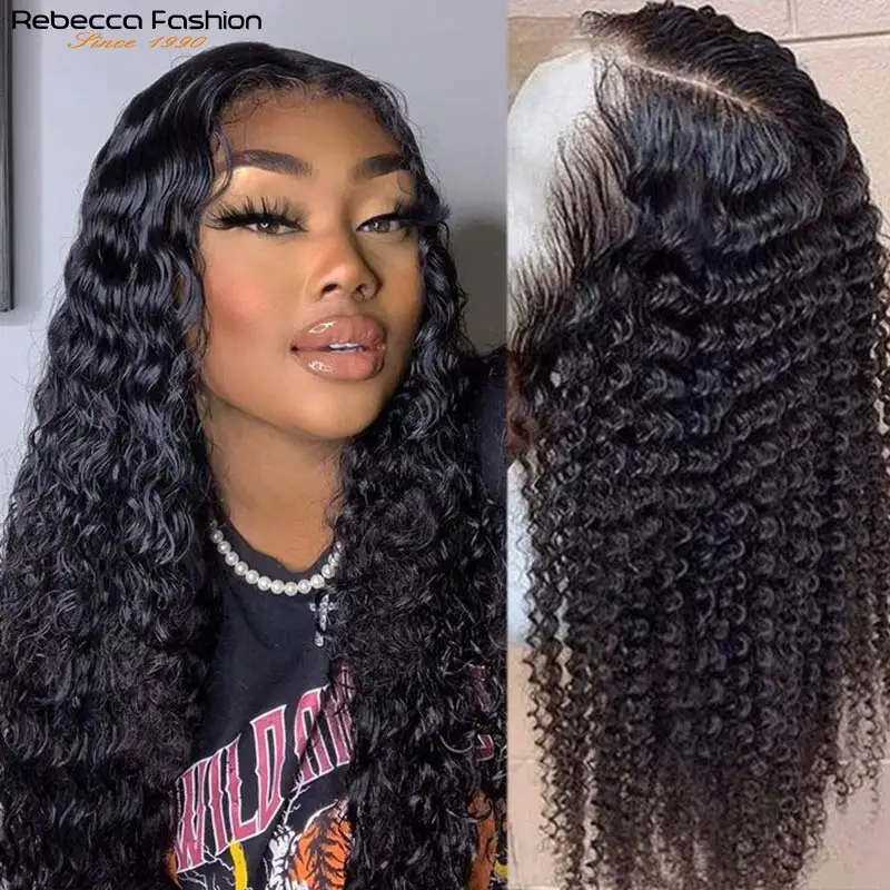 Rebecca Deep Wave Lace Front Human Hair Wigs Transparent 4X4 Lace Closure Wig Wavy And Wet HD Lace Wigs For Women Natural Hair