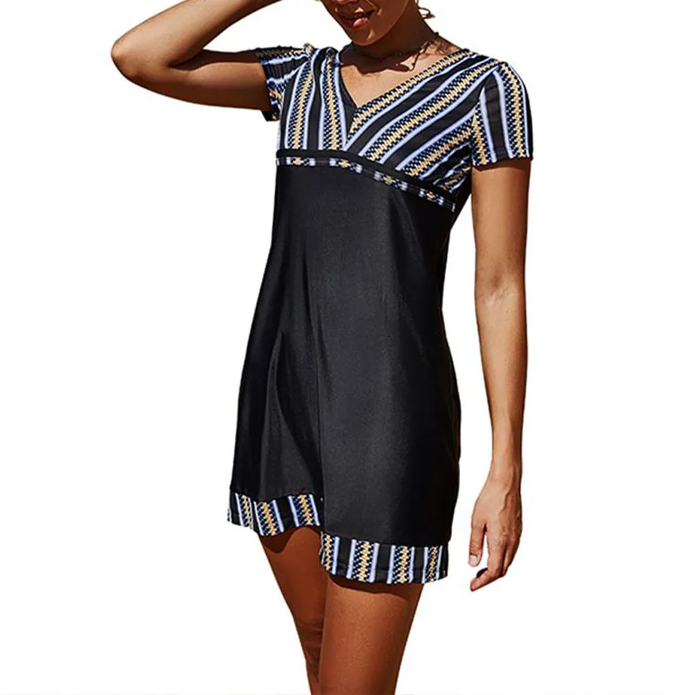 

Летняя пляжная одежда, купальник в праздничном стиле, купальник из двух частей, женский черный пляжный купальник в полоску из двух частей с ...