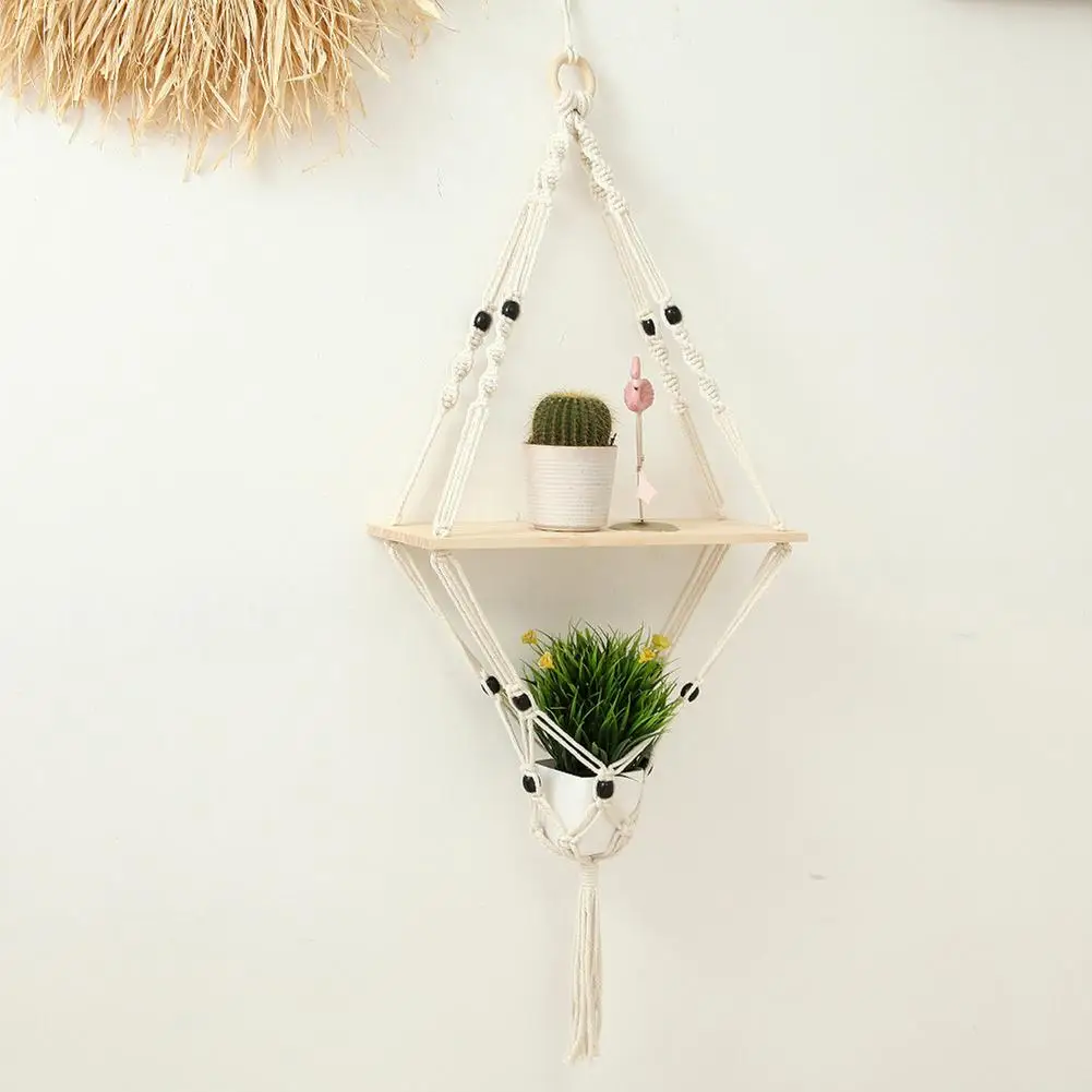 

Hand-Woven Tapestry Hanging Rack Nordic Style Plant Potted Stand Home Living Room Storage Board Tassel Pendant Tapestry