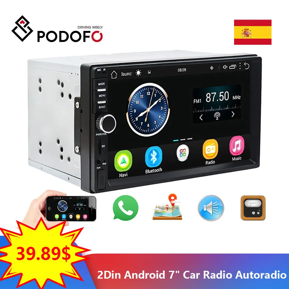 Podofo Android 2Din Автомагнитола " Авторадио MP5 плеер Bluetooth AUX MP3 FM Авто 2din сенсорный экран мультимедийный плеер Авто Аудио