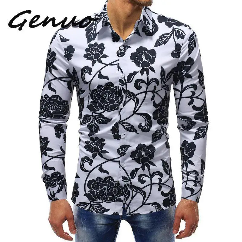 

Рубашка мужская с длинным рукавом, повседневная приталенная сорочка с цветочным принтом, с принтом роз, в стиле ретро, 5XL, весна