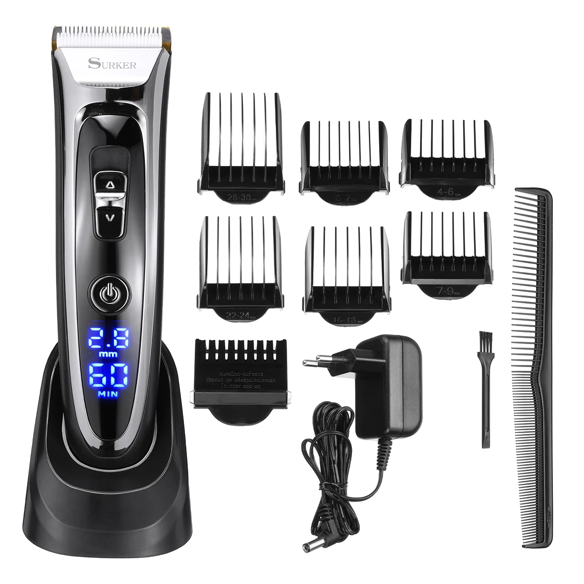 

SURKER RFC-688B Rechargeable Hair Clipper Hair Trimmer with LED Display Silent Ceramic Knife Fast Charge Haircut Machine EU Plug