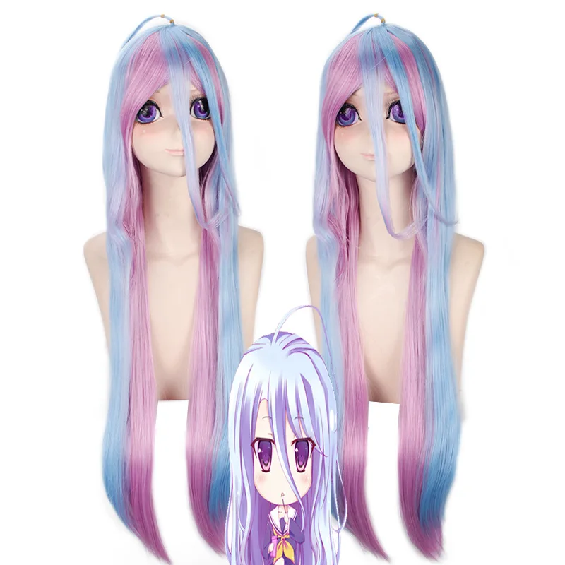 

No Game No Life Shiro Natural Straight 2 Tones Blue Purple Mix Synthetic Cosplay Wig Hair for Halloween Party+ Free Wig Cap