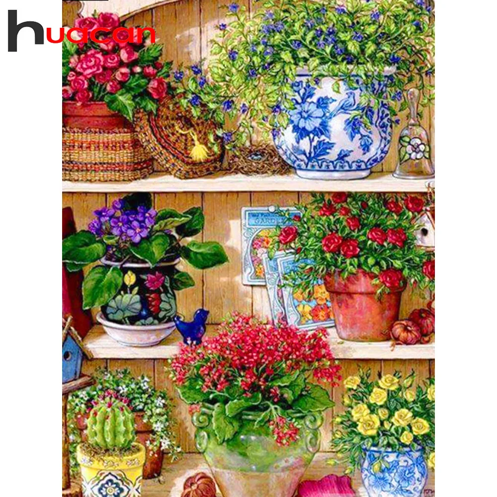 Алмазная живопись Huacan Цветочная ваза алмазная вышивка полный набор квадратная