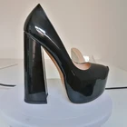 Женские туфли на платформе, с круглым носком, на толстом каблуке 15-16 см, с ремешком на щиколотке, большие размеры