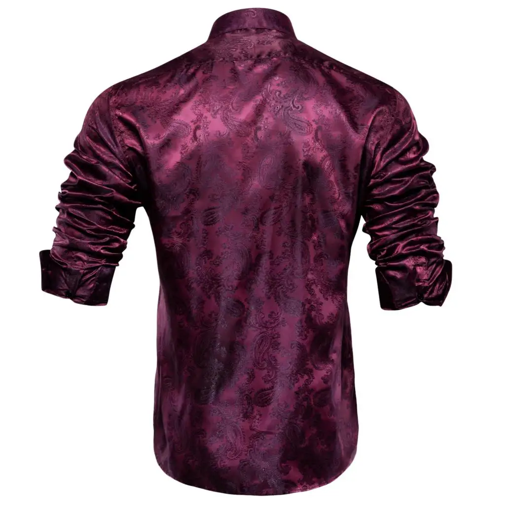 Brand Blue Black Gold Red Green Purple Navy Silk Mens Long Sleeve Shirts Jacquard Woven Breathable Male Outwear Slim Fit Shirt