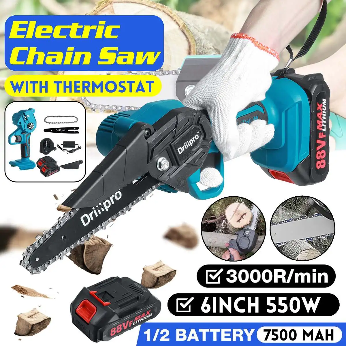 

6 Inch Brushless Electric Saw Pruning ChainSaw Garden Tree Logging Trimming Saw Power Tools For Makiita 18V Battery