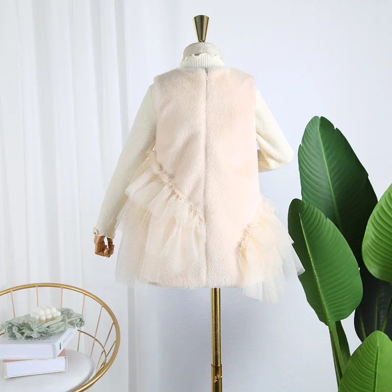 Lolita Girls Faux Fur Unicorn Vest Dress for Kids Fall Winter Clothing Ruffles Sweet Unicorio Baby Girl Christmas Costume | Детская
